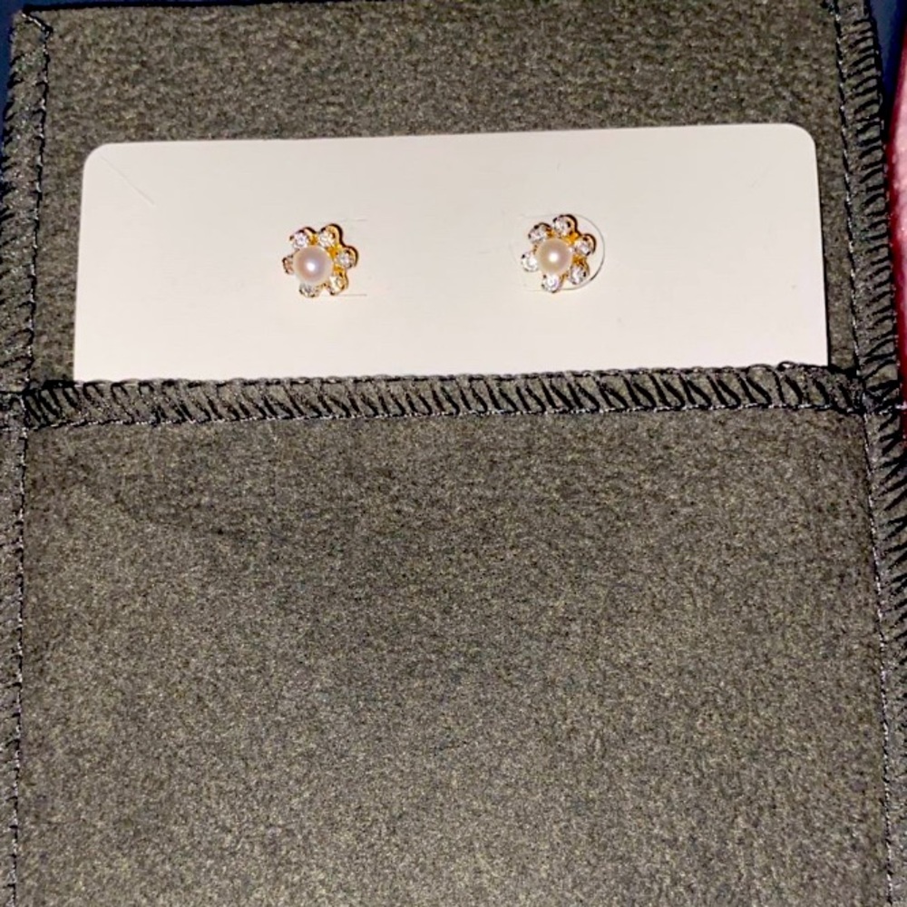 Gold Floral Pearl Stud Earrings